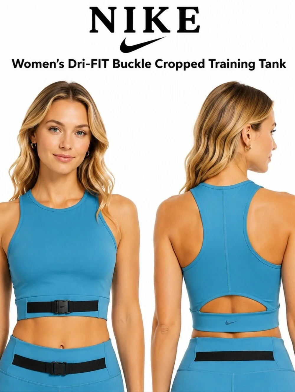 Nike Dri-FIT Buckle Cropped Training Tank Top Women Blue Size Small Athletic